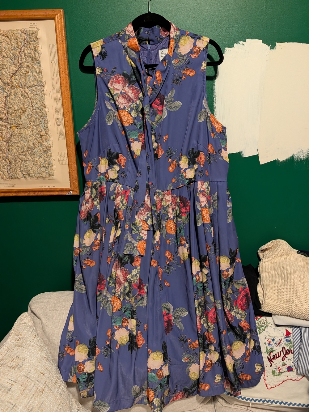 ModCloth Purple Floral Tie-Neck Sleeveless Dress